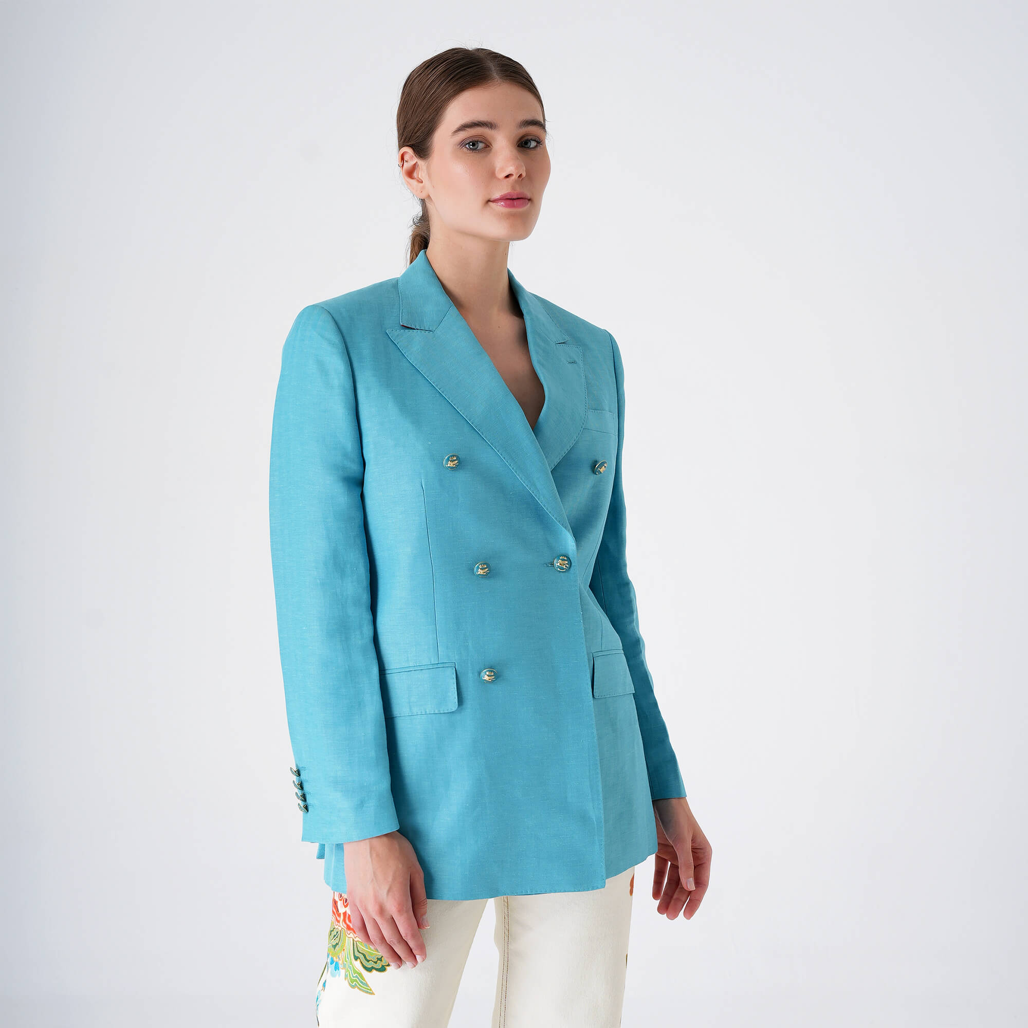 Etro - Turquoise Cotton Icon Button Blazer Jacket